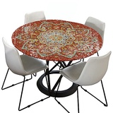 Morbuy Tischdecke Outdoor Rund 200 cm, Elastisch Rund Abwaschbar Tischdecken Wasserabweisend Lotuseffekt Garten Tischdecke Rot Mandala Table Cloth, Ideal für 180cm-190cm