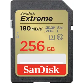 SanDisk Extreme SDXC UHS-I Speicherkarte 256 GB (V30, 180 MB/s Übertragung, U3, 4K UHD Videos, SanDisk QuickFlow-Technologie, wasserdicht, stoßfest, temperaturbeständig)