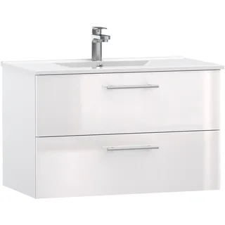 WELLTIME Waschtisch »Athen Badschrank Badezimmer WC Unterschrank mit Becken«,... Waschplatz mit 2 Schubladen, Breite 80cm Softclose Bad