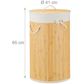 Relaxdays Wäschekorb Bambus, Faltbare Wäschetonne mit Deckel, Volumen 70 l, Wäschesack Baumwolle, rund Ø 41 cm, Creme