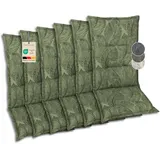 GO-DE Textil Bequeme und attraktive Polsterauflagen für Hochlehner-Gartenstühle (6er-Set, Blattmotiv groß grün, Hochlehner)