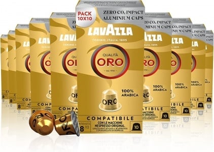 100 Lavazza QUALITA ORO Kaffeekapseln Aluminium kompatibel mit NESPRESSO