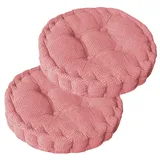 Sitzkissen Rund, 2Er Set Bodenkissen, 40 X 40 Cm Sitzkissen Stuhl, Baumwolle Polsterung Dicke Bodenkissen Yogakissen Haustierbett Sitzpolster Für Den Innen Und Außenbereich Stuhlkissen-Set, Rosa