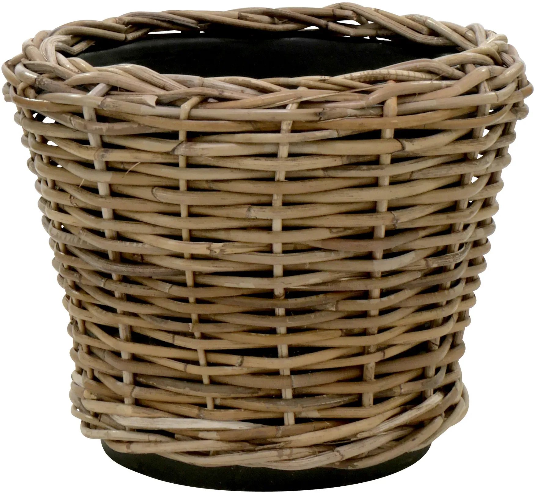 Korb Rattan D36H28cm Terassenkübel mit Einsatz  - grau