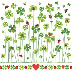Ambiente 20 Servietten Papier 33x33cm 3-lag - hochwertige Einweg Papierservietten Kleeblatt Marienkäfer grün rot Glücksmotiv Silvester Neujahr Tischdeko Herzen