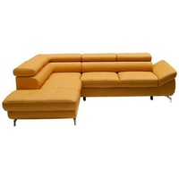 Novel Ecksofa, Currygelb, Leder, Echtleder, Rindleder, Uni, 5-Sitzer, Ottomane links, L-Form, 270x220 cm, Lederauswahl, seitenverkehrt erhältlich, Schlafen auf Sitzhöhe, Hocker erhältlich, Wohnzimmer, Sofas & Couches, Wohnlandschaften, Ecksofas