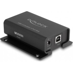 Delock 4 Port USB 2.0 Isolator Hub mit 5 kV Isolation für Da (USB A), Dockingstation + USB Hub, Schwarz