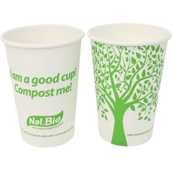 emissimo Bio Einwegbecher "GreenTree" 0,297 L - Pappe PLA-beschichtet umweltfreundlich Kaffeebecher  50 Stück