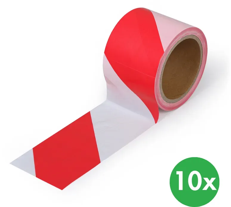 PE-Warnband 75 mm x 100 m, Verpackung 10 Stk., rot-weiß