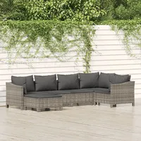 Ankonbej 6-tlg. Garten-Lounge-Set mit Kissen Grau Poly Rattan