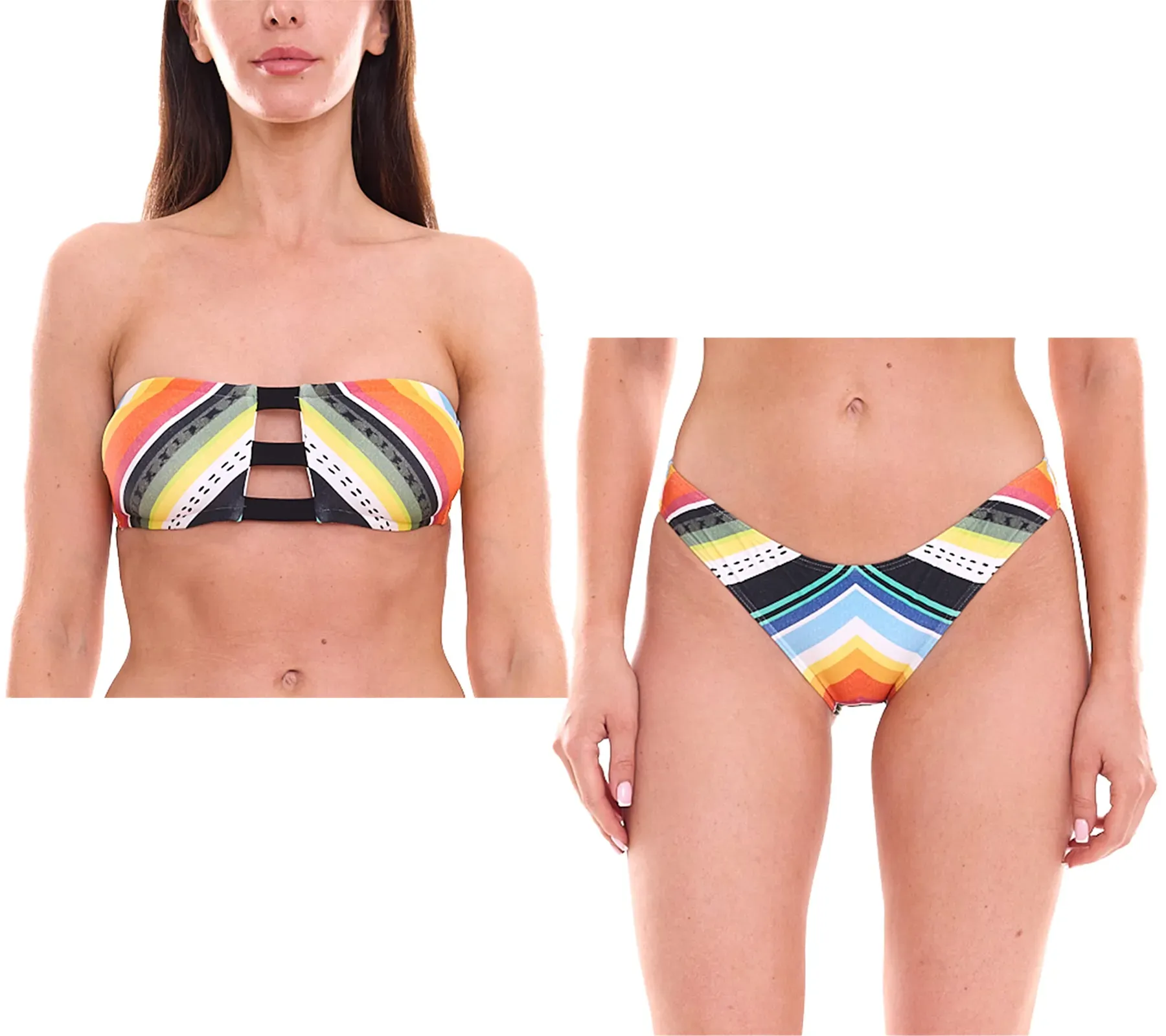 RIP CURL Beach Bazaar Damen Bikini-Oberteil mit Clip-Verschluss oder Bikini-Unterteil Bandeau-Bikini Bikini-Hose Bademode GSILC5 Bunt - XS