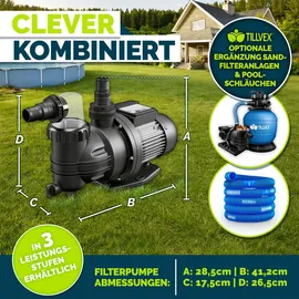 tillvex Filterpumpe Pool 8.500 l/h 450 W
