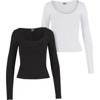 URBAN CLASSICS Ladies Wide Neck Longsleeve 2-Pack Black+White, M - M