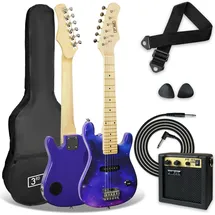 3rd Avenue E-Gitarrenset für Kinder in 1/4-Größe, Junior-Gitarre für Anfänger – mit tragbarem Verstärker mit 5 W, Kabel, Tasche, Plektren und Gurt – in Lila Galaxie