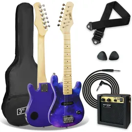 3rd Avenue E-Gitarrenset für Kinder in 1/4-Größe, Junior-Gitarre für Anfänger – mit tragbarem Verstärker mit 5 W, Kabel, Tasche, Plektren und Gurt – in Lila Galaxie