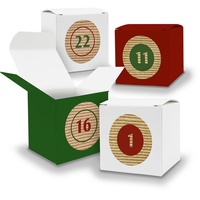 Adventskalender 24x Würfel 5cm DUNKELGRÜN WEIß DUNKELROT + Sticker V15 Z10 - Weiß