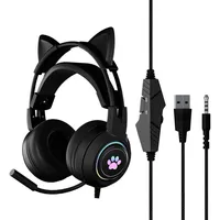 Tadow Kabelgebundenes Gaming-Headset,Gradient Glow Headset,Cat Ear Headset Gaming-Headset (Abnehmbare Katzenohren,Kopfhörer mit beleuchteter Katzenpfote) schwarz