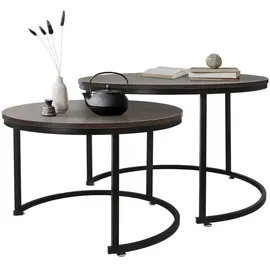 ML-Design Couchtisch 2er Set Rund 59x40cm und 74x48cm Eiche-dunkel