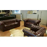 JVmoebel Chesterfield-Sofa Chesterfield Sofagarnitur Polster 3+2+1 Ledersofa 100% Leder Sofort, Made in Europa braun