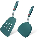 Silikon-Pfannenwender, Set mit 2 Stück, für antihaftbeschichtetes Kochgeschirr, Tenta Tenta, Küchenspatel, runder Pfannkuchen-Spatel, Silikon, 315 °C, klassisches Gummi-Spatel-Set zum Kochen, grau