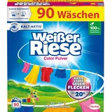 Weißer Riese Color Pulver (90 Waschladungen), Color Waschmittel riesig stark gegen Flecken, Kalt-Aktiv schon ab 20° C, ergiebiges Waschpulver, ideal für Familien mit Kindern