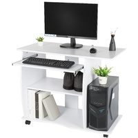 WYCTIN Schreibtisch Bürotisch mit Rollen, Computertisch Arbeitstisch PC-Tisch mit herausziehbare Tastaturauszug Ablage