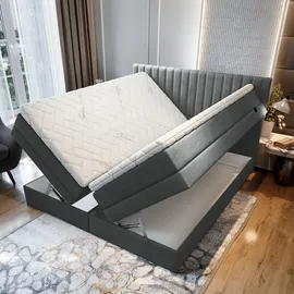 Trada Boxspringbett 200x200 Elektrisch verstellbar Taschenfederkern Doppelmatratze 9 Zonen Topper Bett mit Bettkasten Velour Stoff Dunkelgrau – Dunkelgrau
