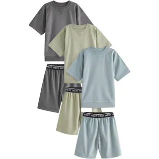 NEXT Jungen Kurzer Schlafanzug aus 100% Baumwolle, 3er-Pack Salbeigrün 152 - 152