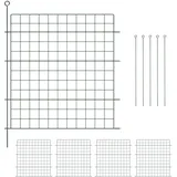 Relaxdays Teichzaun, 5 Zaunelemente, HxB: je 78 x 75 cm, Garten, gerader Begrenzungszaun, zum Stecken, Metall, grün