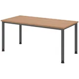 Hammerbacher HS16 höhenverstellbarer Schreibtisch nussbaum rechteckig, 4-Fuß-Gestell grau 160,0 x 80,0 cm