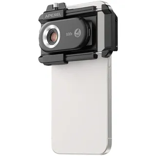 Qukaim APL-MS100 100X Handy Mikroskop Objektiv, LED/UV Lichter, Eingebauter CPL-Filter, Universal Clip für 15/14/13/12, Android Handys, Telefon Kamera Objektiv