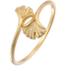 Elli PREMIUM Offen Verstellbar Ginkgo Blatt Natur 375 Gelbgold Ringe   Damen 