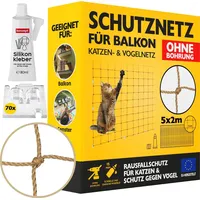 Konzept-11 Konzept Katzennetz für Balkon Ohne Bohren Set 5x2M,