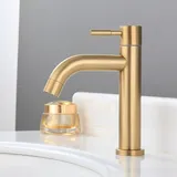 Einzelner kalter Becken-Wasserhahn, Edelstahl-Badezimmer-Waschtisch-Wasserhahn, 4-Punkt-Schnittstelle, PVD-Waschtisch-Wasserhahn