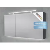 Intarbad Badezimmerspiegelschrank 3-türiger Spiegelschrank mit MULTI LED Acryl Aufsatzleuchte, dimmbar (Doppelspiegeltüren, Holz-/ Lackdekore, Maße von 120 bis 140 cm wählbar, Höhe 70 cm, Glasfachböden, Magnetleiste & Kosmetikspiegel Ø 12 cm) Vormontierte Lieferung, Floatglas, 160 kg Traglast, Made in Germany grau 140 cm x 70 cm x 13,5 cm