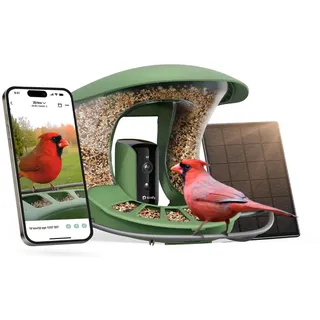 Birdfy 2 Base Vogelfutterhaus mit Kamera und App, 1080P Wireless Futterstation mit Farbnachtsicht, Live Vogelbeobachtung, Automatisch Vogelaufnahme, Echtzeit Benachrichtigung, Solarbetrieb