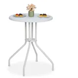 Relaxdays Gartentisch, H x D: 73 x 60 cm, Rattanoptik, Kunststoff & Stahl, Outdoor Esstisch, runder Balkontisch, weiß