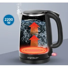 Aigostar 1,7 L, Wasserkocher Edelstahl , 2200W Elektrischer Wasserkocher mit Kalkfilter, Schwarz