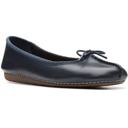Ballerina CLARKS "Freckle Ice", Damen, Gr. 39, blau (navy leather), Leder, casual, Schuhe, Slipper, Flats, Flats, Slipper mit Schleifchen