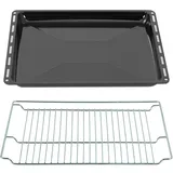 ICQN Backbleche & - Gitter mm Set 465 x 370 x 30 mm, Emailliert Fettpfanne, Verchromt Backofenrost und Emaille Backblech für Backofen & Herd, Gitterrost 465 x 375 mm, Schwarz