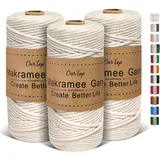 OurTop Premium Makramee Garn 3er Set, 3mm x 100m Macrame Cord Makramee Schnur Makramee Kordel, Garn für DIY Handwerk, Weben Dekoration, Hängepflanze Pflanze Aufhänger(Natur, Natur, Natur)