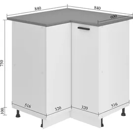 Belini Eckschrank Küche 90 x 0 x 0 cm Weiß
