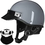 Vintage Motorrad Halbhelme Retro JetHelm Halbschalenhelm mit ECE Deutsche Motorradhelm Scooter-Helm mit Abnehmbarer Krempe und Herausnehmbares Innenfutter für Moped Cruiser Chopper