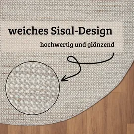OTTO home Teppich OTTO HOME "Vals", grau (hellgrau, beige, creme), B:120cm H:7mm L:120cm Ø:120cm, Polyester, Teppiche, Teppich, Uni Farben, meliert, Sisal-Optik, auch in rechteckig erhältlich