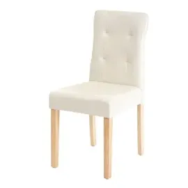 Mendler 2er-Set Esszimmerstuhl HWC-E58, Stuhl Essstühle ~ Kunstleder creme, helle Beine