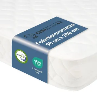 Homestyle4u Matratze Federkernmatratze 90x200 | 15 cm | h3 Komfortmatratze Stoff Weiß - Weiß