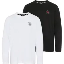 H.I.S. Langarmshirt H.I.S "2er Pack Shirts mit Logoprint für Jungen", Jungen, Gr. 164/170, schwarz, weiß, Jersey, Obermaterial: 100% Baumwolle, bedruckt, Basic, Shirts Langarmshirt, Für TEENS. 2er Pack Shirts