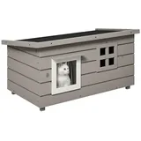 PawHut Katzenhaus Katzenhütte mit Asphaltdach 87x52x48cm Winterfest für Outdoor Katzenhöhle Tannenholz Grau Schwarz Aosom.de