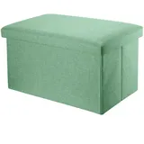 Intirilife Sitzbank 78x38x38 cm in FRÜHLINGS GRÜN - Sitzwürfel mit Stauraum und Deckel aus Stoff in Leinen Optik
