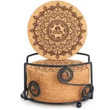 Jevalma Korkuntersetzer, rund, 10 cm, 100 % umweltfreundliches Kork-Design, Mandala-Muster, Kork-Untersetzer absorbiert Tee- oder Kaffee-Tropfen